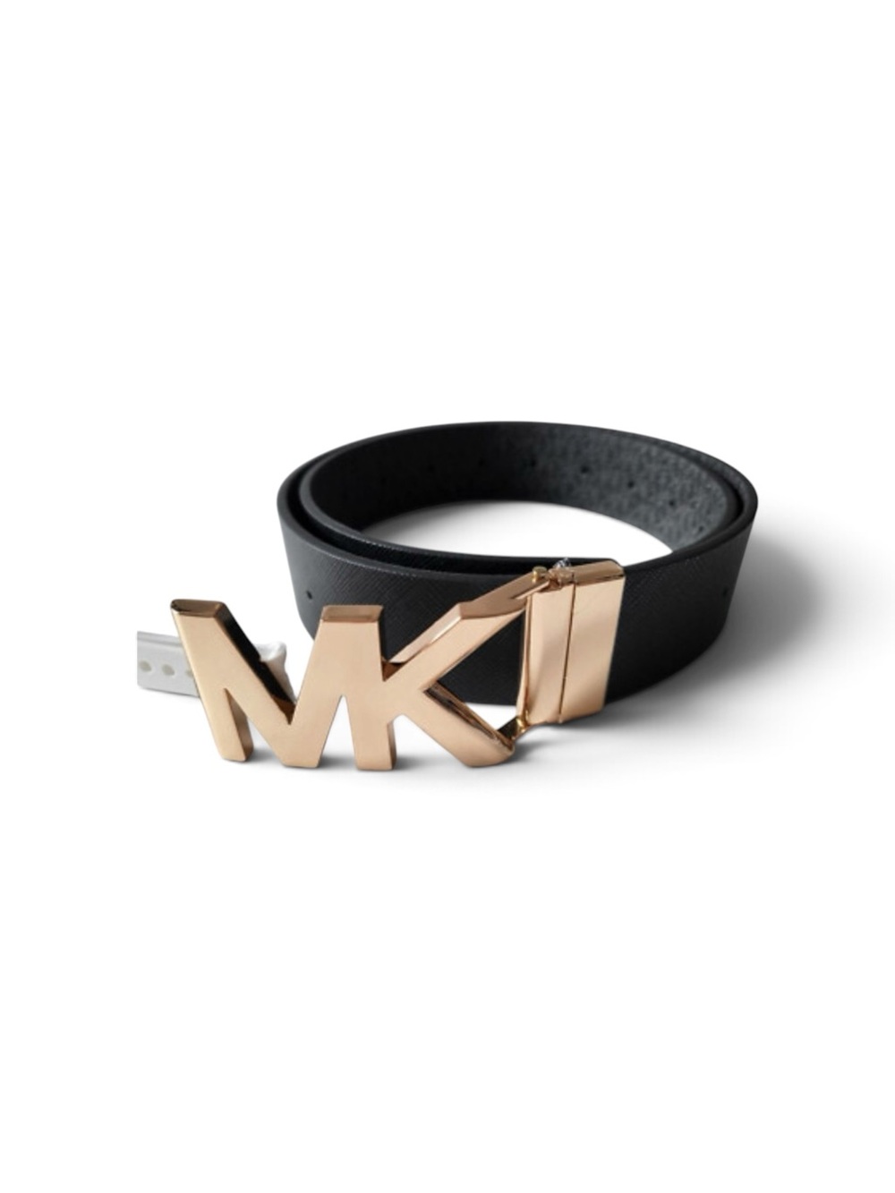 Michael Kors Reversible MK Logo Belt Black Gold Buckle NWT